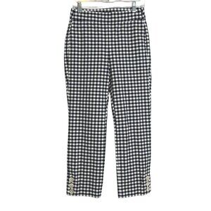 J Crew Women’s High Rise Straight Pants Size 4 Navy Blue White Plaid Gingham